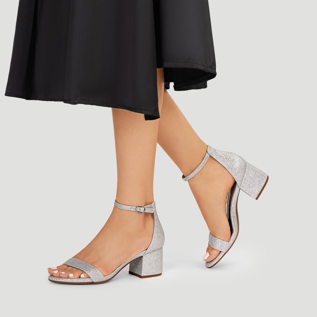 DREAM PAIRS Womens Low-Chunk Low Heel Pump Sandal,Size 8.5,Silver/Glitter,LOW-CHUNK