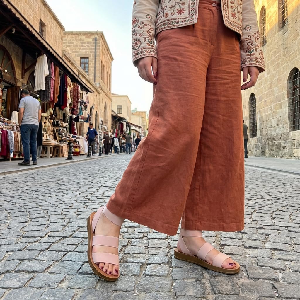 CUSHIONAIRE Indego Stretch Sandal – Lightweight Slip-On with Memory Foam & Soft Straps for All-Day Support | Casual or Dressy Summer Sandals for Women 2025, NUDE 6
