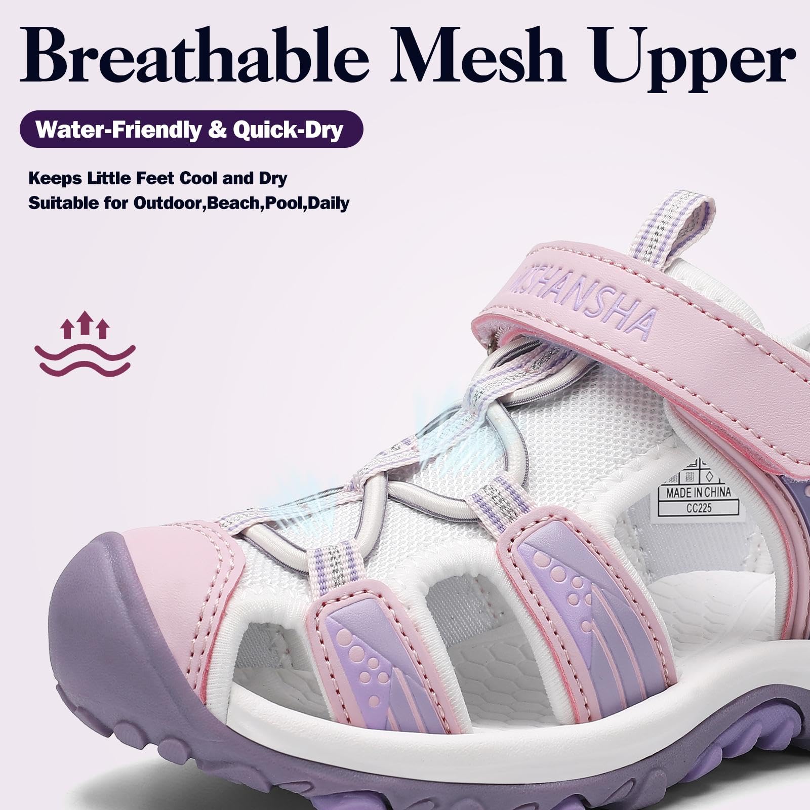 Mishansha Girls Boys Hiking Sandals, Closed Toe Water Sandals for Kids, Non-Slip Lightweight Outdoor Sport Sandal with Adjustable Strap Little Kid 12 Violet