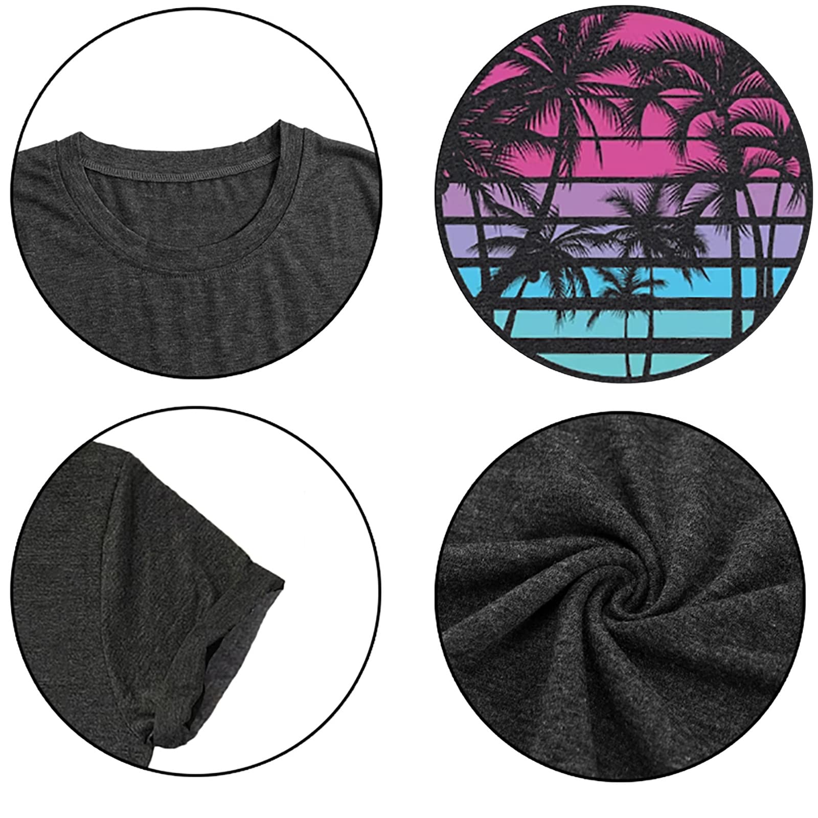 Hawaiian Shirts for Women Palm Trees Beach Graphic Tee Tops Summer Vacation Short Sleeve Tshirt Tops Dark Grey L