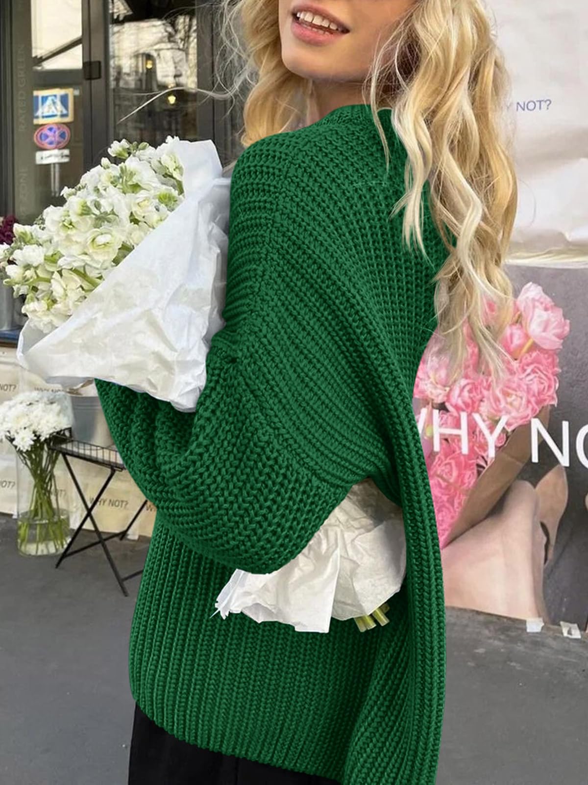 Saodimallsu Womens Oversized Sweater Long Sleeve Crewneck Ribbed Knit Pullover 2025 Fall Casual Chunky Trendy Sweaters Green