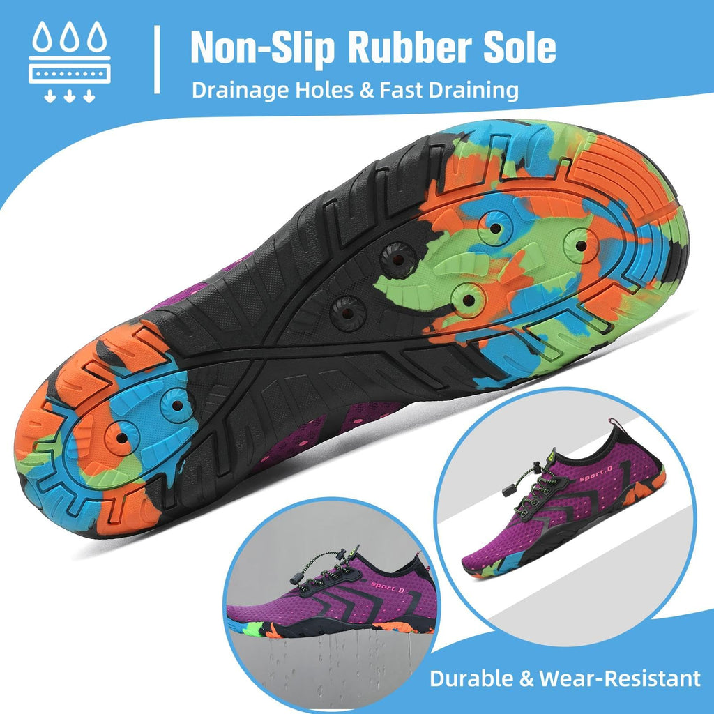 Mishansha Water Shoes for Women Men, Quick-Dry Barefoot Swim Shoes with Drainage Holes, Lightweight Aqua Shoe for Beach Pool River Boating Yoga Walking 7 Women/6 Men Purple