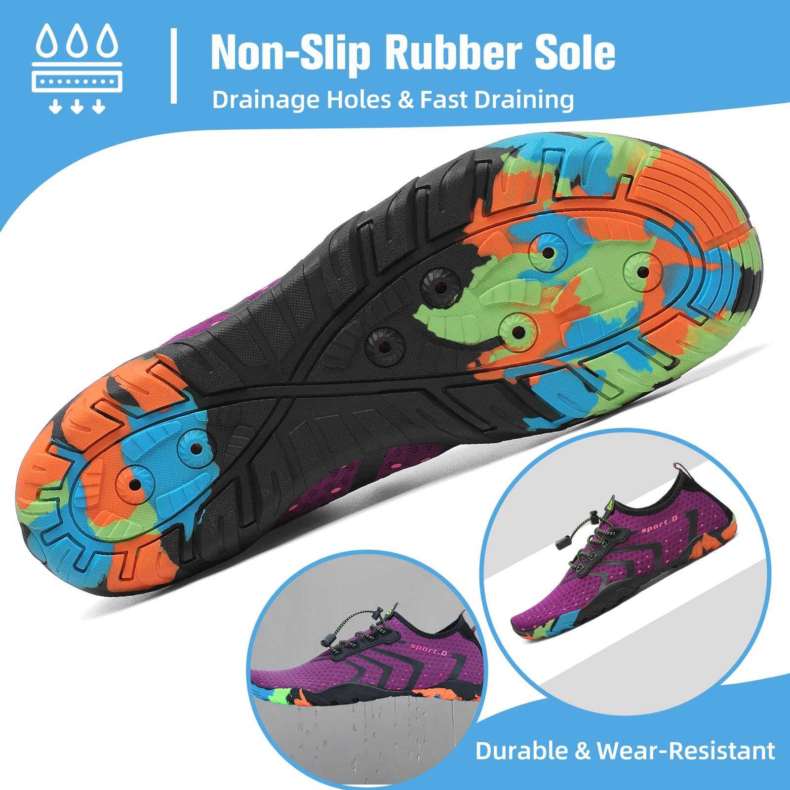 Mishansha Water Shoes for Women Men, Quick-Dry Barefoot Swim Shoes with Drainage Holes, Lightweight Aqua Shoe for Beach Pool River Boating Yoga Walking 8 Women/6.5 Men Purple