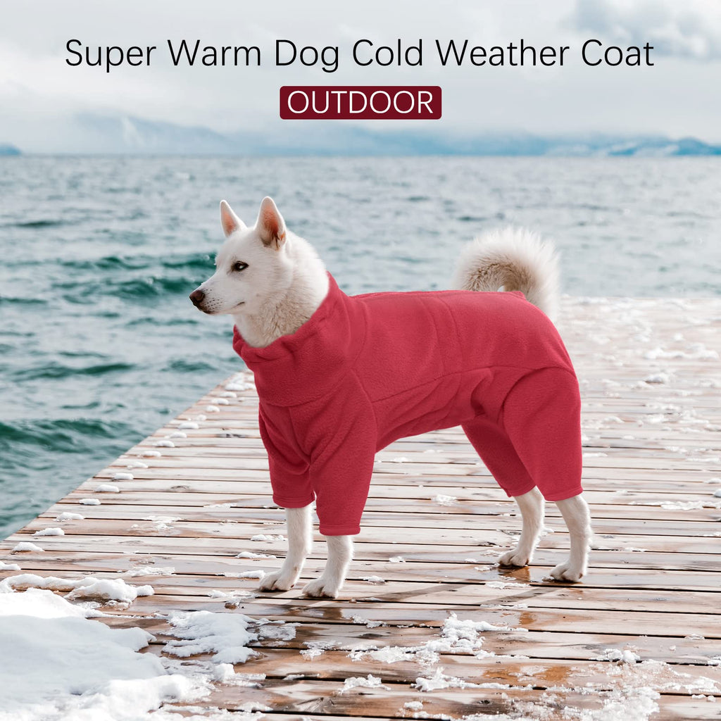 ROZKITCH Dog Fleece Pullover, Pet Windproof Warm Cold Weather Jacket Vest Cozy Jumpsuit Apparel Outfit Clothes for Small Medium Large Dog Walking Hiking Sleep Red L