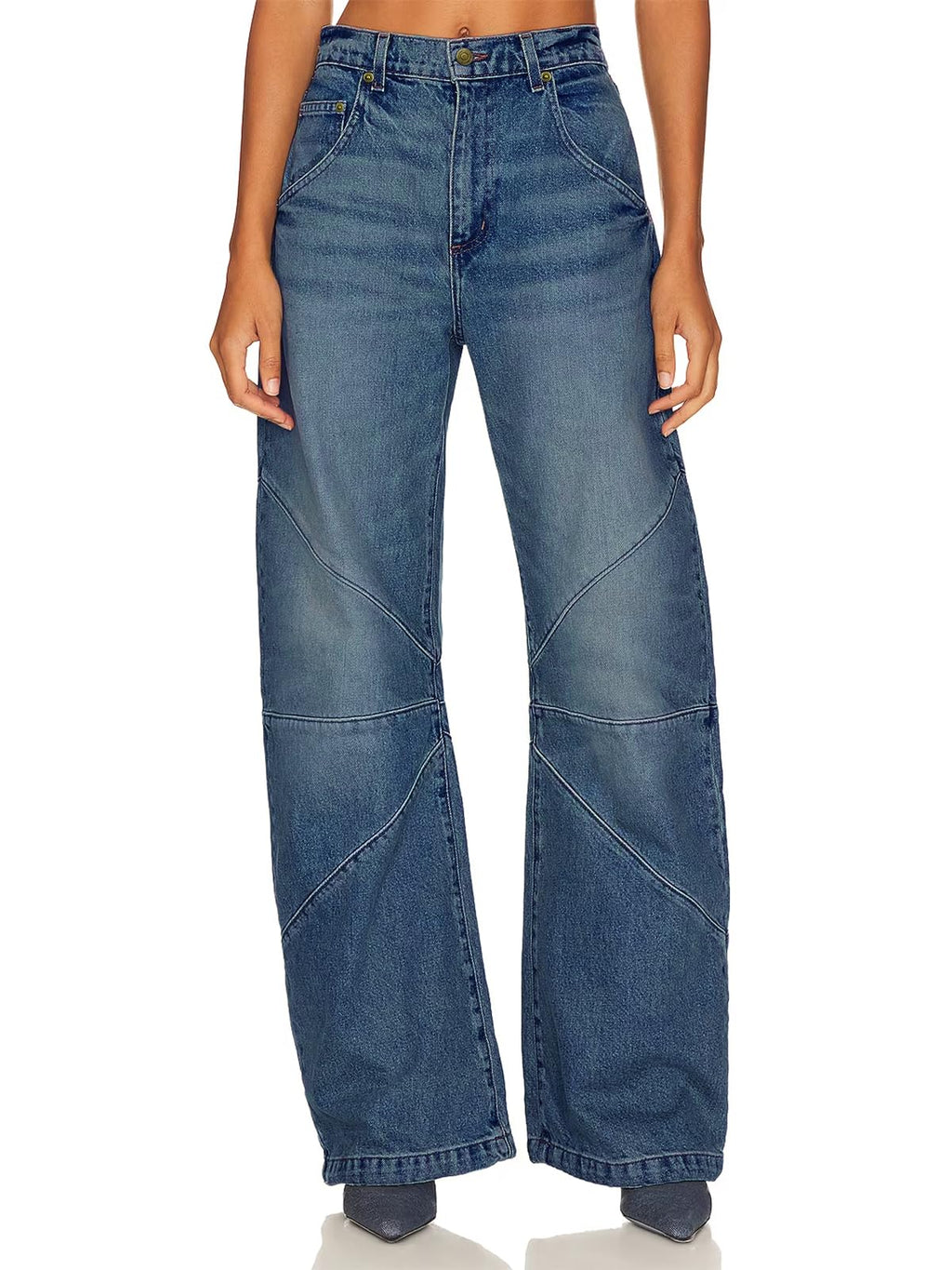 PLNOTME Womens High Waisted Barrel Jeans Casual Loose Boyfriend Wid Leg Denim Pants Blue