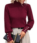 Upopby Women's Fall Winter Pullover Sweaters for Women 2025 2026 Trendy Lantern Sleeve Turtleneck Knitted Sweater Jumper Tops Wine Red XL