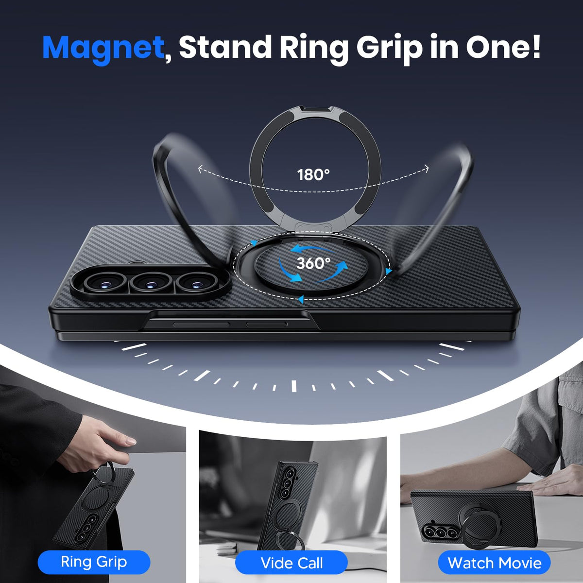 Hoerrye for Samsung Galaxy Z Fold 8 Ultra Case - Magnetic 360° Ring Stand
