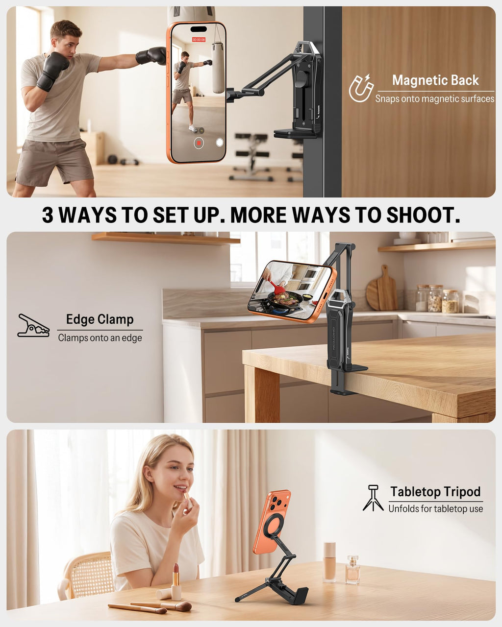 OMOTON TP02 Magnetic Phone Tripod for MagSafe, 360° Pivot, Clamp & Stand