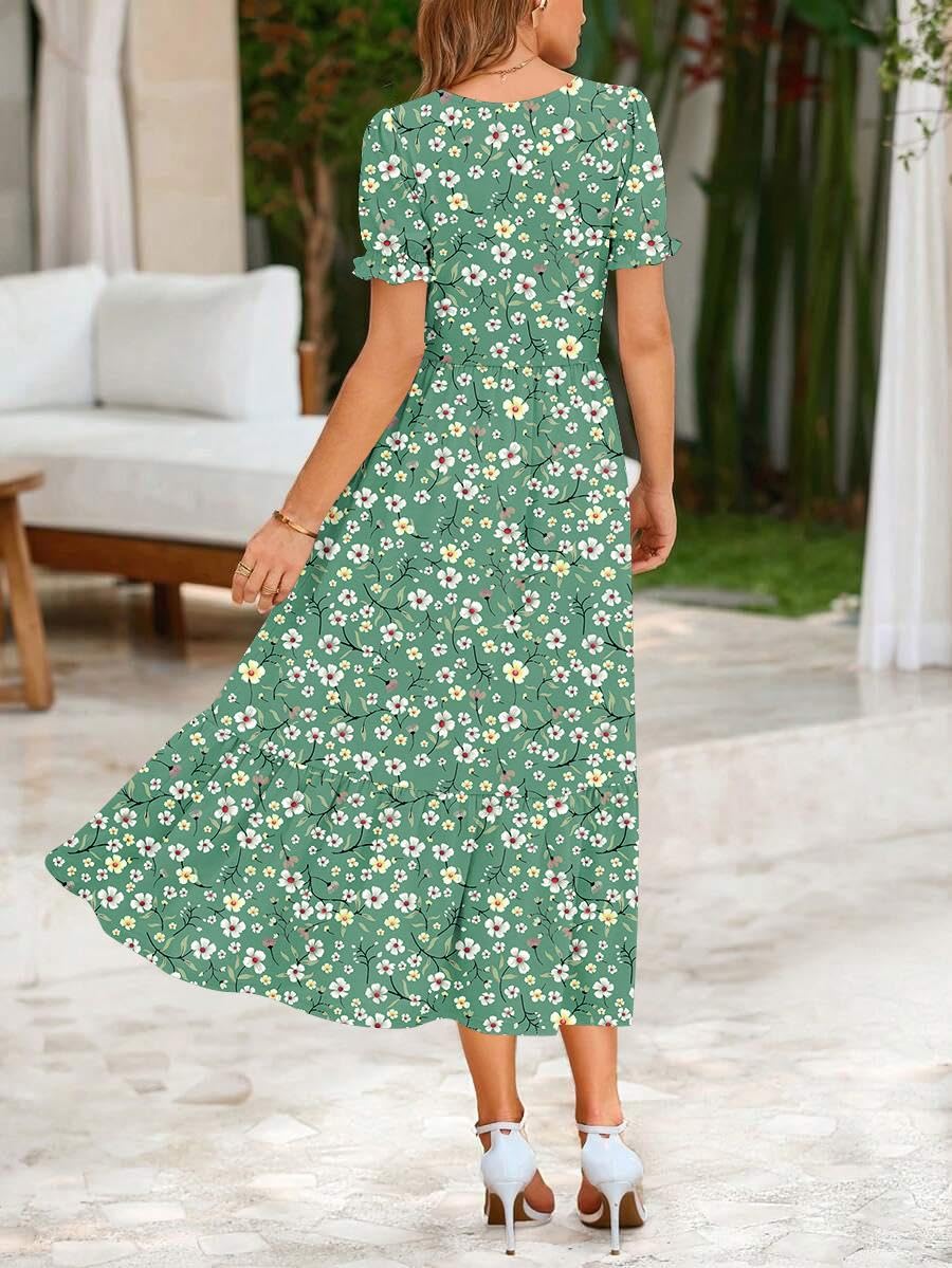 Zeagoo Plus Size Summer Dresses Short Sleeve Midi Dress Floral Sundresses for Beach Vacation Long Dress with Pockets Tiered Dresses XXL