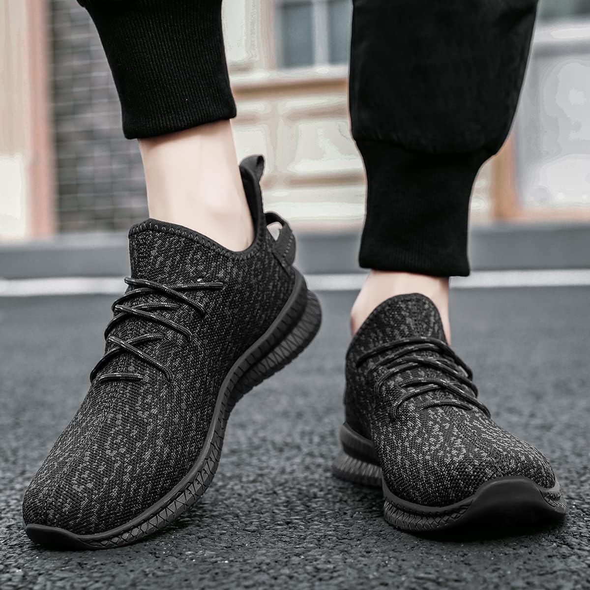 VNANV Mens Slip On Walking Shoes Lightweight Breathable Non Slip Running Comfortable Gym Tennis Athletic Fashion Sneakers Men (Black,8)