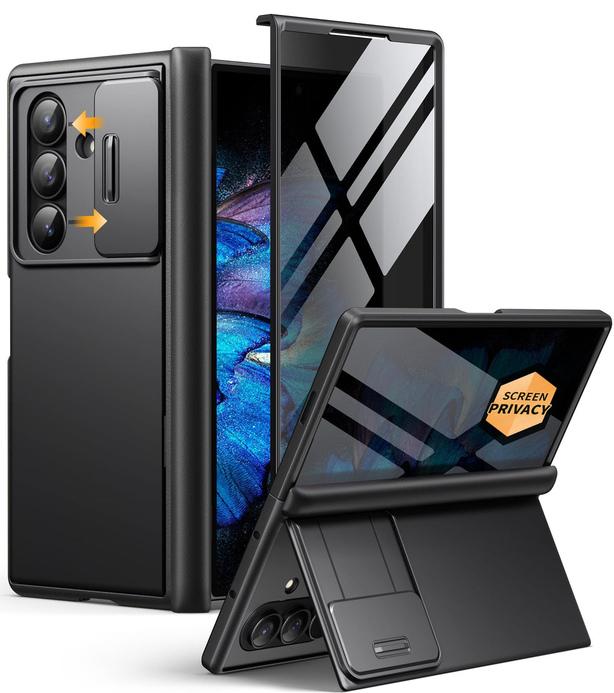 BERFY for Z Fold 8 Ultra Case, Built-in Privacy Screen & Kickstand, Black