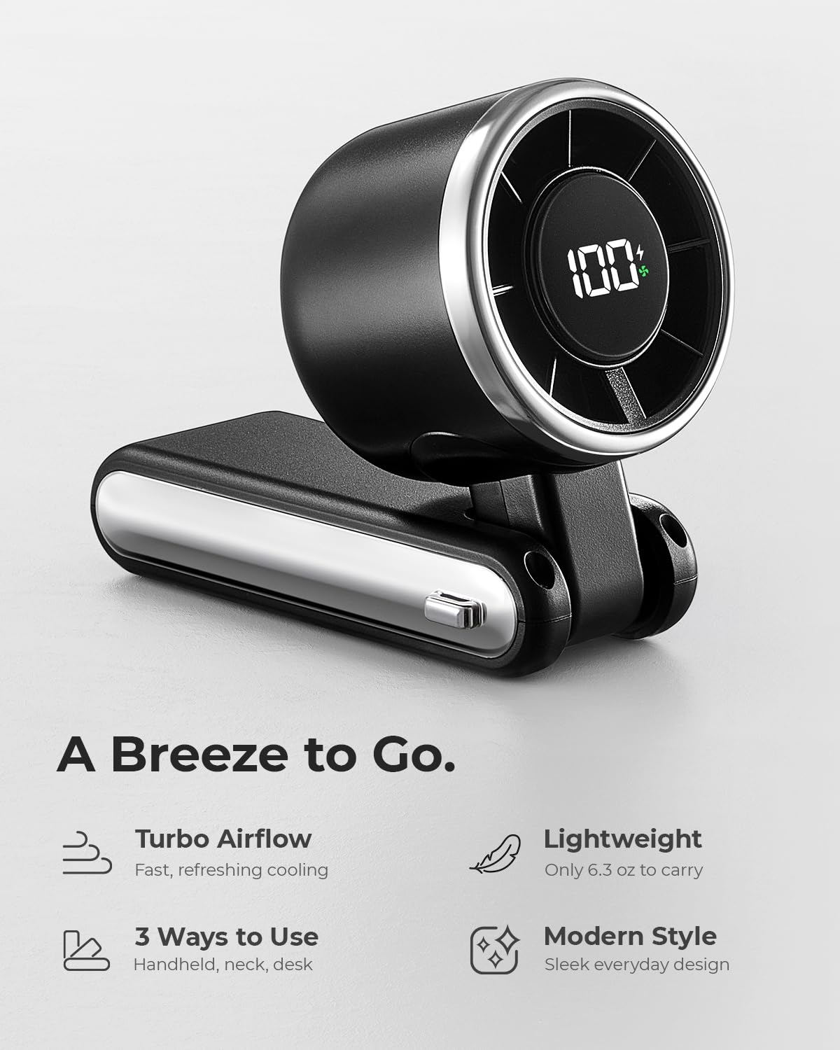 Bearwind Portable Handheld Turbo Fan - 5 Gear High Speed 4000mAh Rechargeable Mini Personal Hand Fan Blow Cold Air, Battery Operated Travel Essentials, Beach Vacation, Gifts for Women, Men (Black)