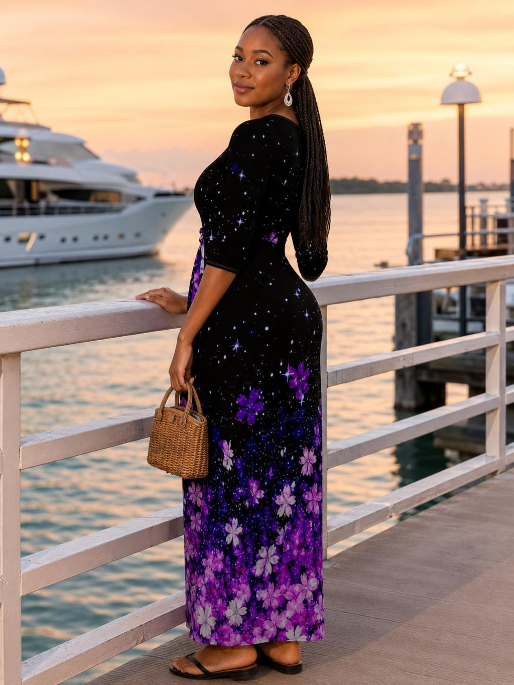 PinkPatty Women's Floral Print Maxi Dress 3/4 Sleeve V-Neck Casual Loose Wrap Tie Waist Long Dress XX-Large