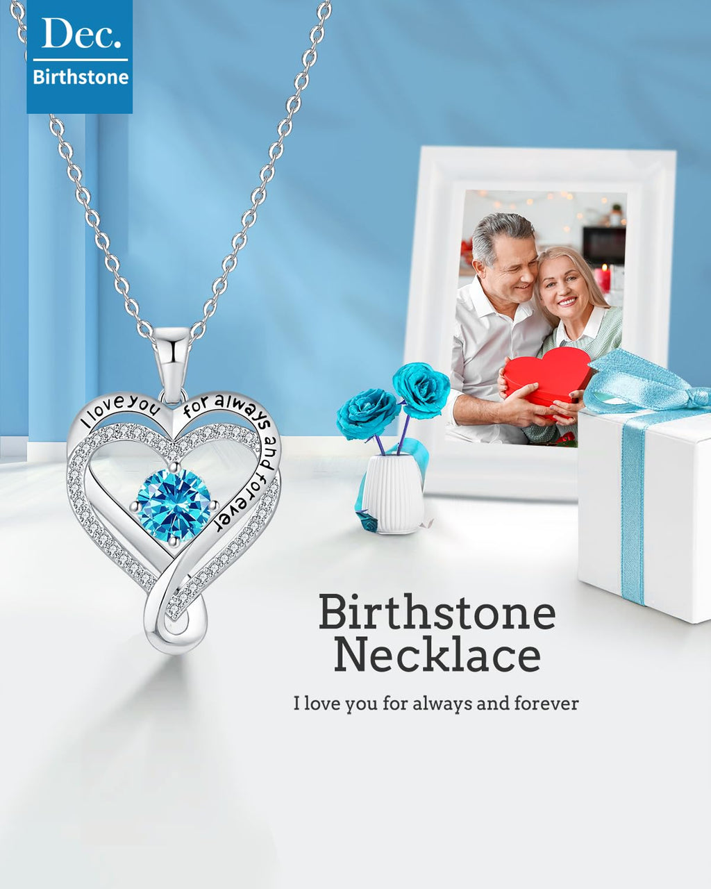 Necklaces for Women S925 Infinity Heart Turquoise Birthstone Jewelry for Women Wife Birthday Gift Ideas Anniversary Romantic Love Jewelry Girlfriend Mom Daughter Granddaughters December