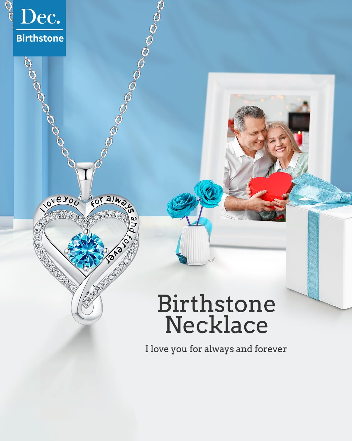 Necklaces for Women S925 Infinity Heart Turquoise Birthstone Jewelry for Women Wife Birthday Gift Ideas Anniversary Romantic Love Jewelry Girlfriend Mom Daughter Granddaughters December