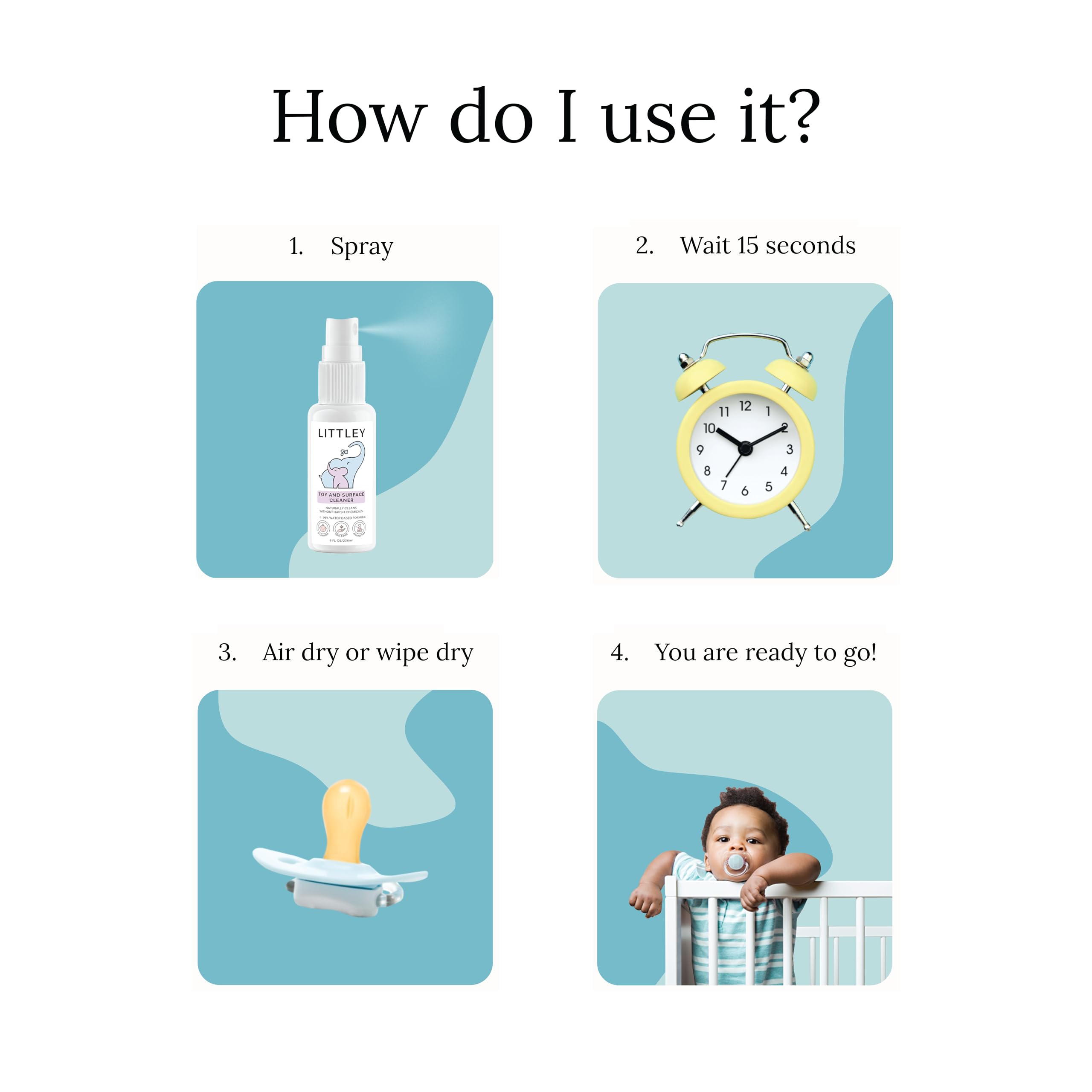 Think Smarter Products Littley Toy & Surface Cleaner with Hypochlorous Acid, Fragrance-Free, Made Without Ammonia, Bleach, Phosphates, Phthalates, or Dyes, 2oz Travel-Size Spray Bottle