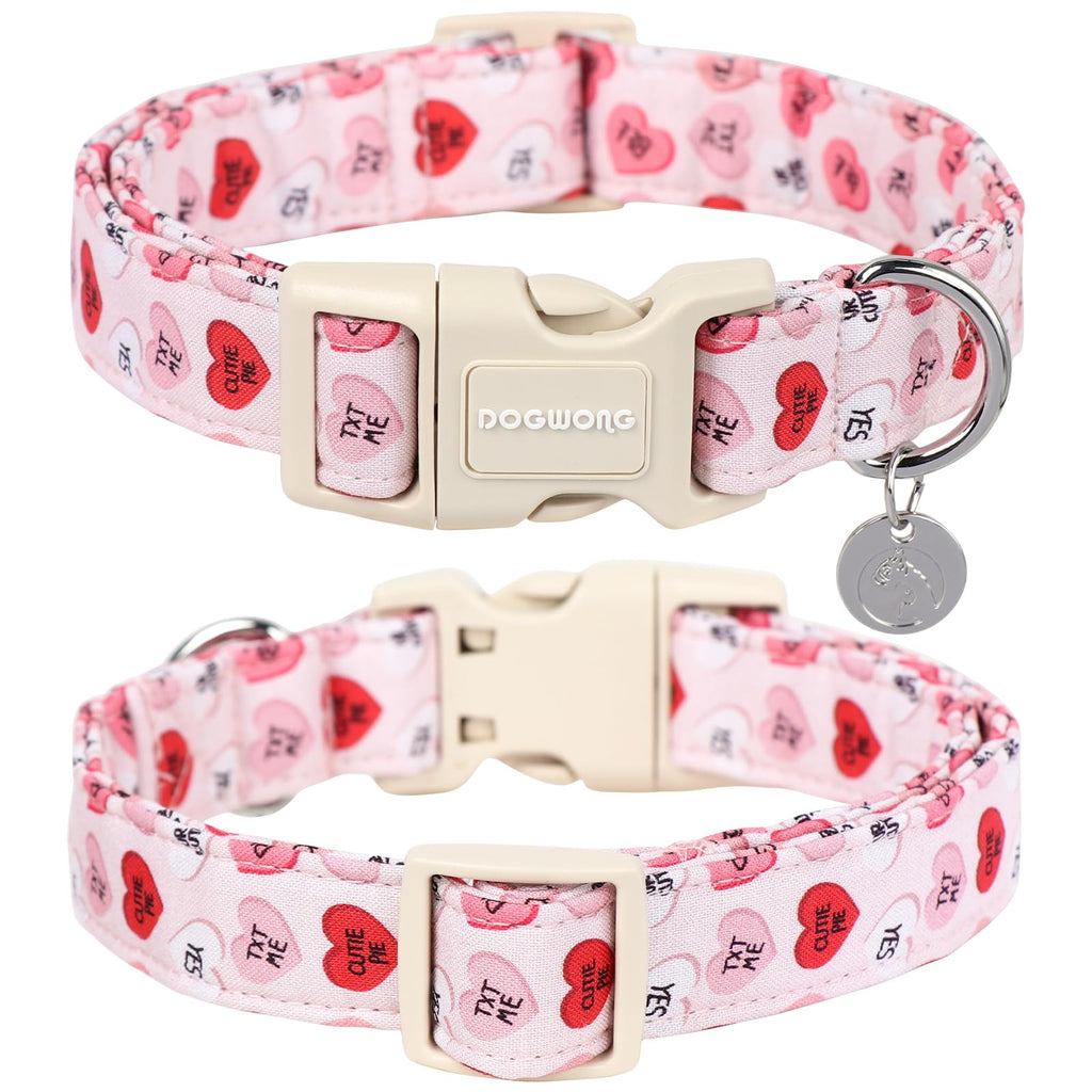 DOGWONG Valentine's Dog Collar, Adjustable Durable Pink Heart Dog Collar Cute Girl Dog Collar for Small Medium Dogs