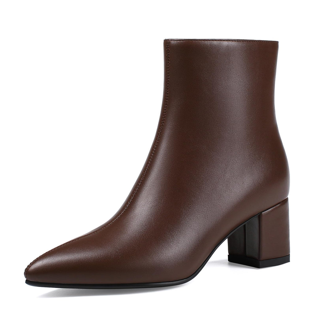 Abbleet Women's Ankle Boots Pointed Toe Chunky Block Heel Short Boots for Women Low Heeled Booties（Brown,7）