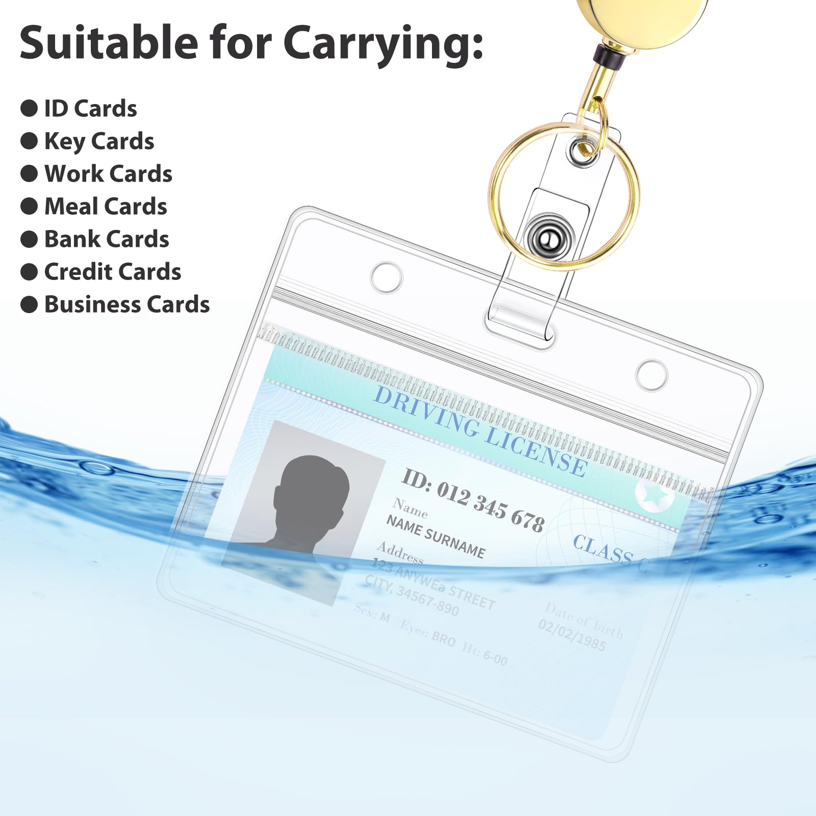 Lanyards for Id Badges Stainless Steel Badge Lanyard with 2 Pcs Waterproof Badge Holder Retractable Badge Reels Teacher Gifts Lanyard for Cruise Ship Key Cards (Gold)