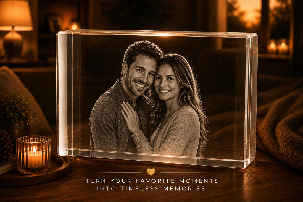 Personalized 3D Holographic Photo Etched Engraved Inside The Crystal : Birthday, Wedding Gift, Memorial, Mother's Day, Valentine's, Christmas, Small Rectangle (1.96" x 3.14" x 1.96")