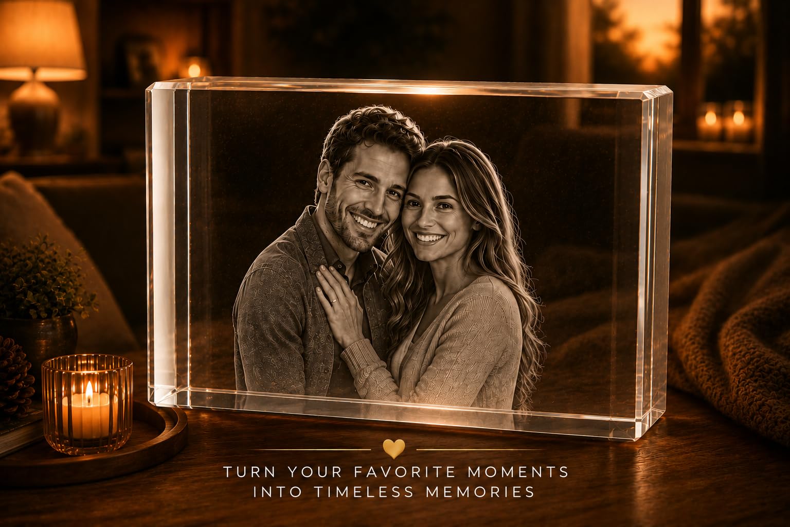 Personalized 3D Holographic Photo Etched Engraved Inside The Crystal : Birthday, Wedding Gift, Memorial, Mother's Day, Valentine's, Christmas, Small Rectangle (1.96" x 3.14" x 1.96")