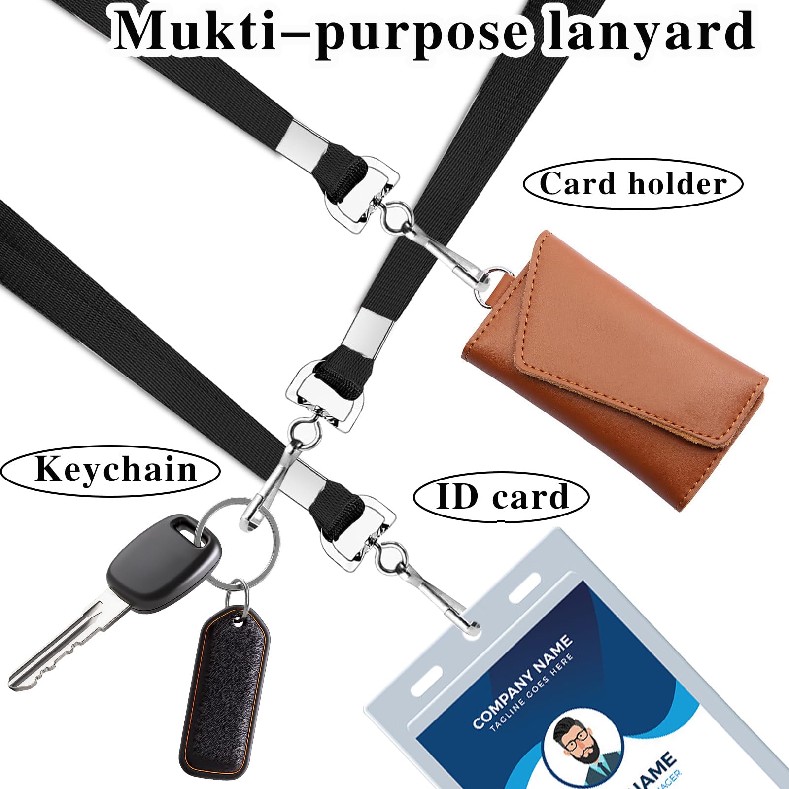 Volkach 100 Pack Flat Lanyards for ID Badges, 36" Inch Safety Lanyard with Badge Clip Swivel J-Hook used for Hanging Office Business Cards and Student ID Cards (Black)