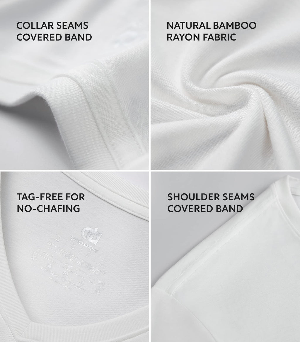 DAVID ARCHY Men's Undershirt Bamboo Rayon Moisture-Wicking White T-Shirts Stretch V-Neck Tees for Men, 3-Pack (XL, White)