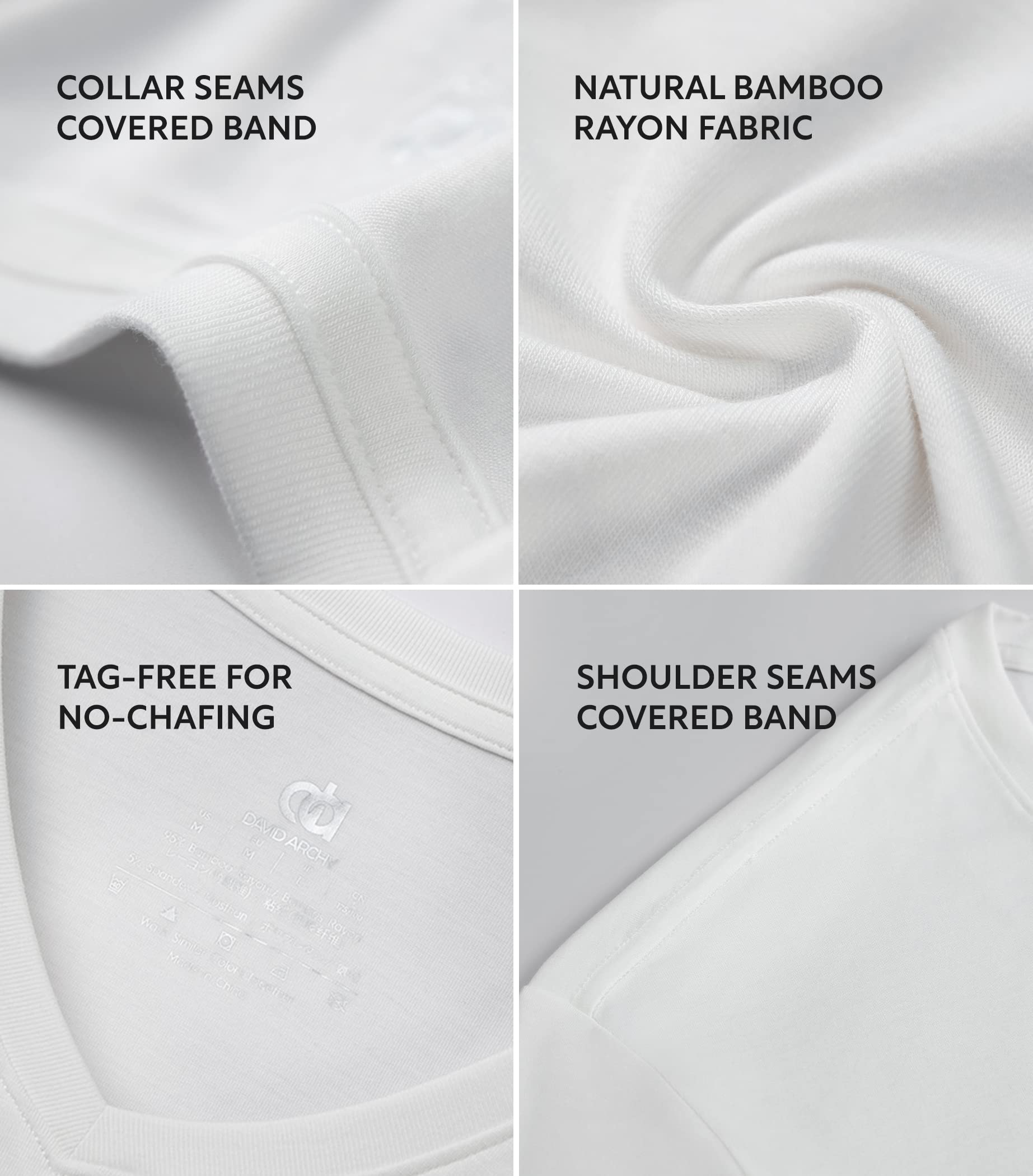 DAVID ARCHY Men's Undershirt Bamboo Rayon Moisture-Wicking White T-Shirts Stretch V-Neck Tees for Men, 3-Pack (XL, White)