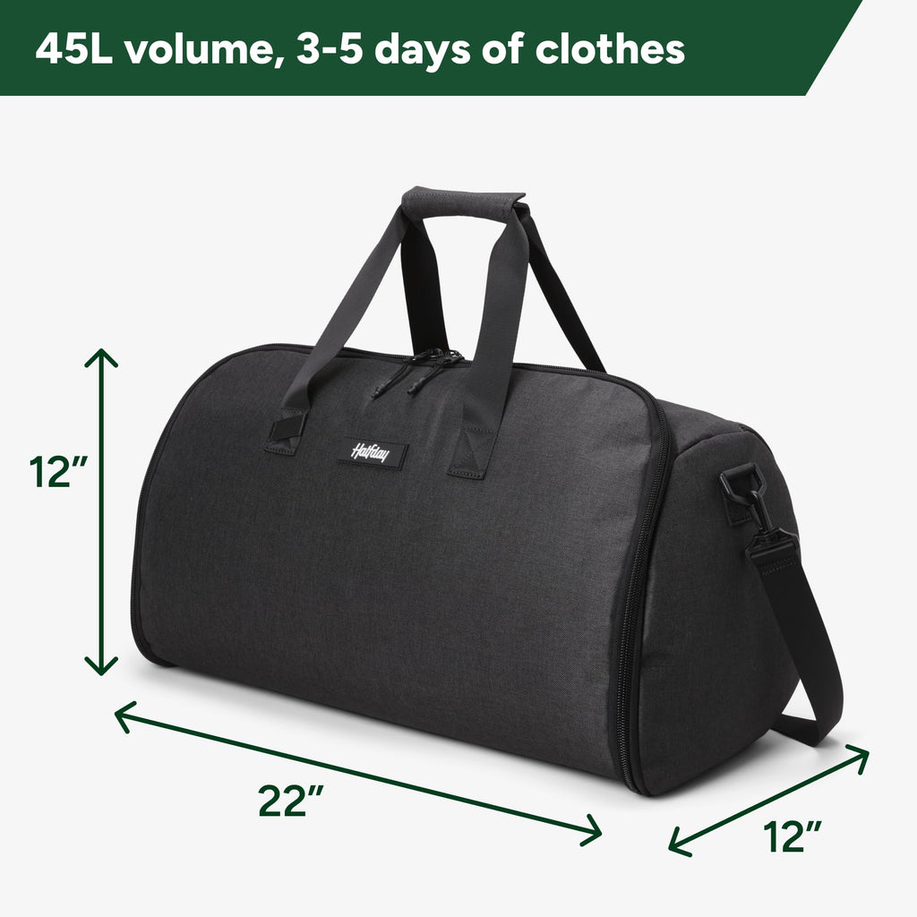 Halfday Convertible 2-in-1 Garment Duffel Weekender Bag 45L: Wrinkle-Free Travel (Hanging Suit Compartment, Shoe Pockets, Trolley Sleeve), Durable & Water-Resistant Carry-on, Shadow
