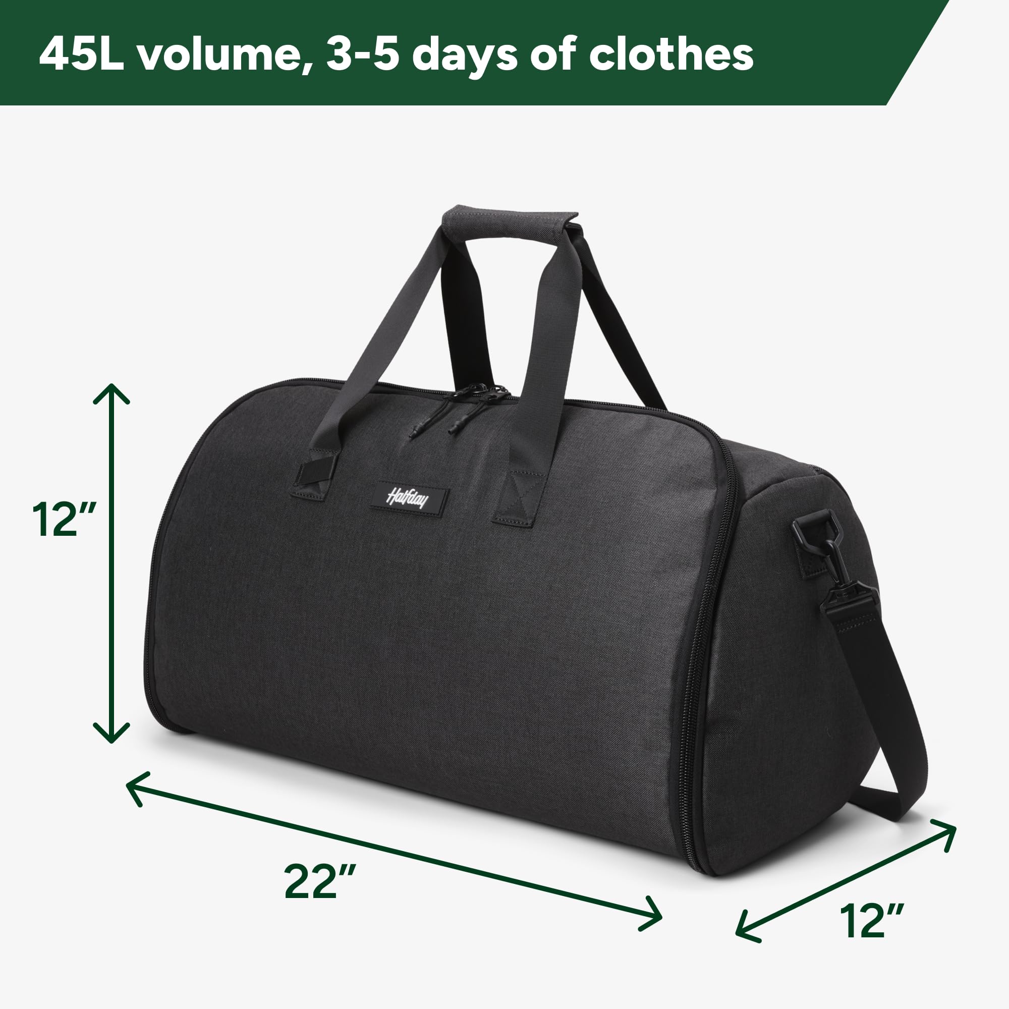Halfday Convertible 2-in-1 Garment Duffel Weekender Bag 45L: Wrinkle-Free Travel (Hanging Suit Compartment, Shoe Pockets, Trolley Sleeve), Durable & Water-Resistant Carry-on, Shadow