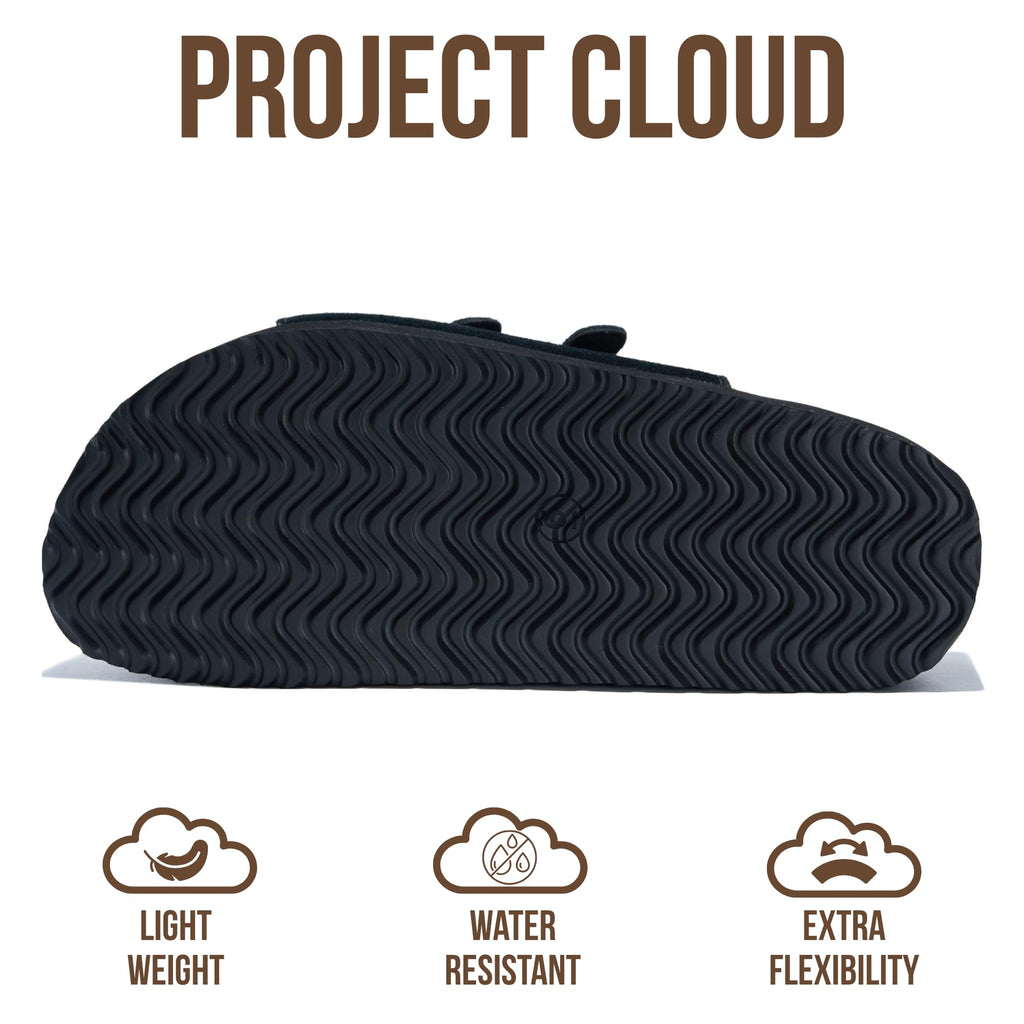 Project Cloud 100% Genuine Leather Platform Sandals Women Footwear - Comfortable Womens Slides Memory Foam Insole - Non Slip Water-Resistant 3-Strap Wedge Sandals for Women 2026 (Dyan, Black, 5.5)