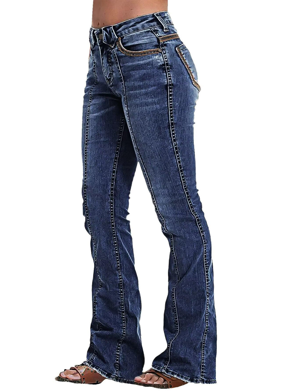 Flamingals Boot Cut Jeans for Women Mid Rise Butt Lifting Stretchy Trendy Bell Bottom Flare Denim Jeans Dark Blue M