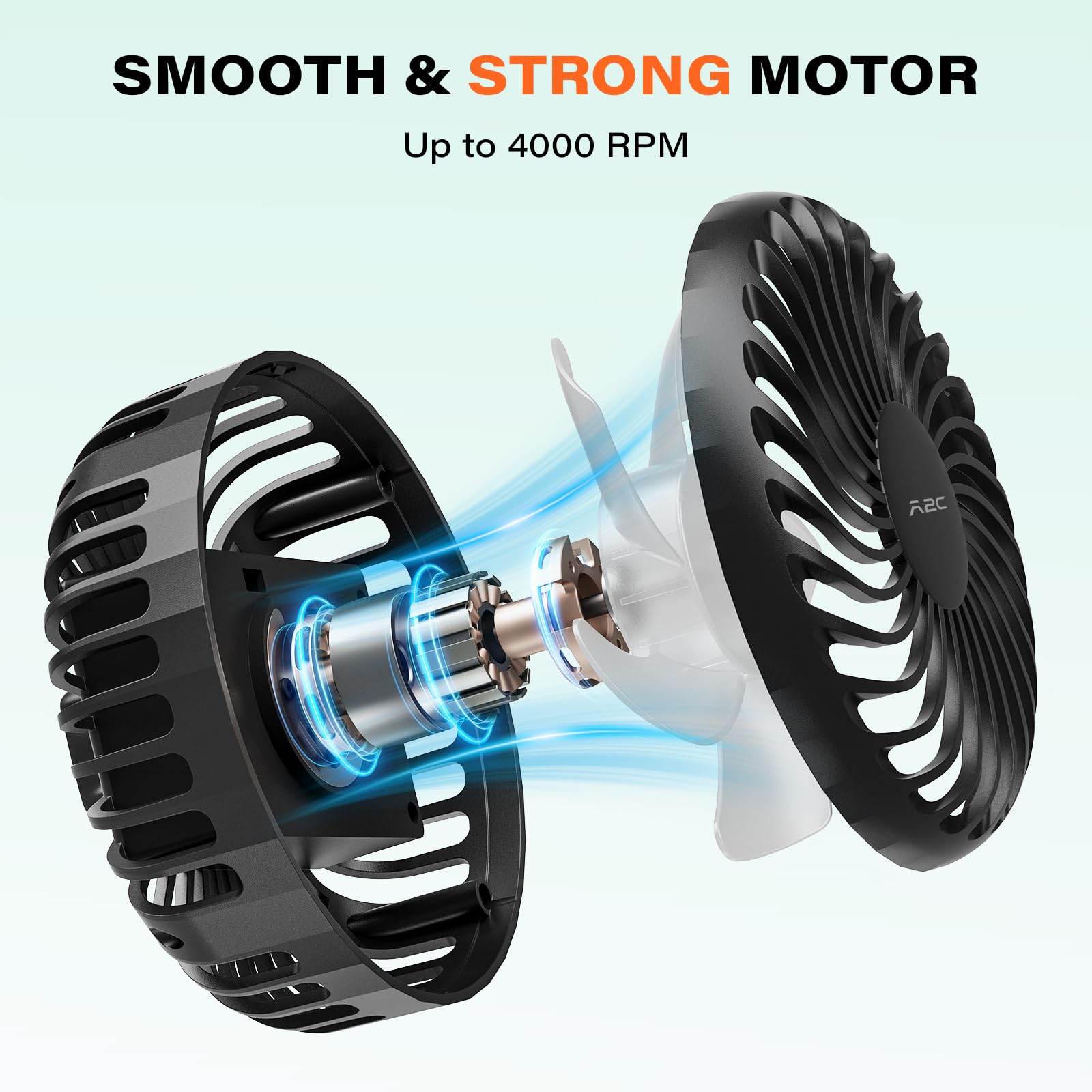 A2C Golf Cart Fan Rechargeable Magnetic Base Battery Operated Portable Fan 3 Speeds 4000 RPM Strong Airflow Compatible with Yamaha, EZGO, Club Car - 360° Rotatable Golf Cart & Cruise Ship Accessories