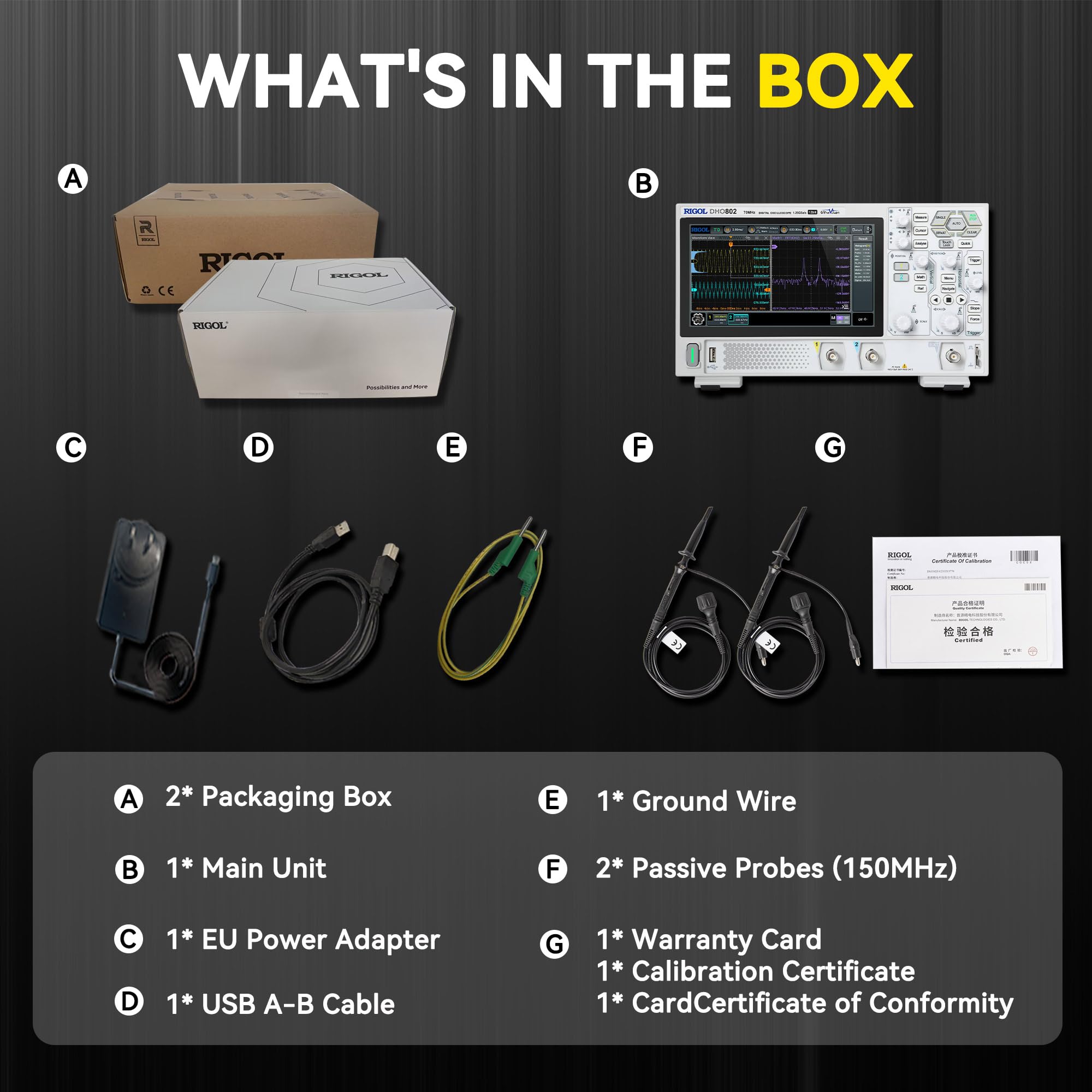 RIGOL Digital Oscilloscope DHO804 70 MHz 4-Ch 1.25 GSa/s 12-bit 25 Mpts UltraAcquire 1,000,000 wfms/s 7" Touch LAN/USB/HDMI Web Control SCPI for Power Ripple Embedded Debug