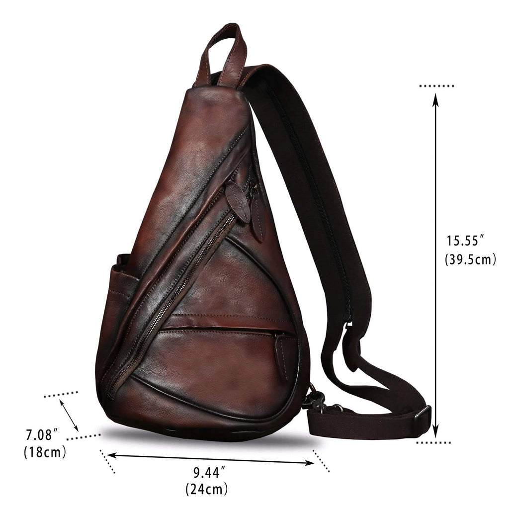 IVTG Genuine Leather Sling Bag for Men and Women Vintage Sling Backpack Shoulder Crossbody Bag Chest Bag for Ipad (LightCoffee)
