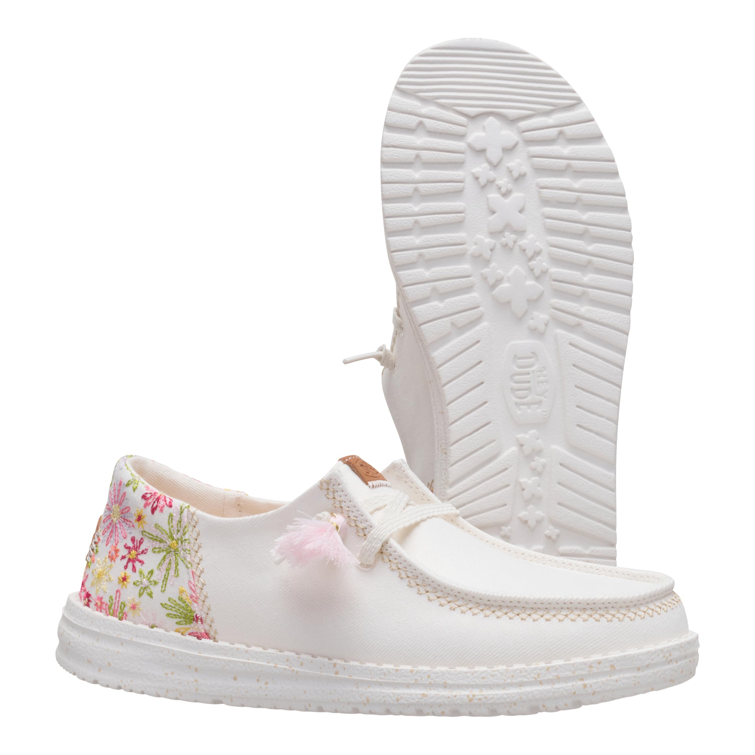 HEYDUDE Wendy Funk Embroidered Floral Ivory/Multi Size 8, Women’s Shoes, Slip-on Loafers, Comfortable & Light-Weight