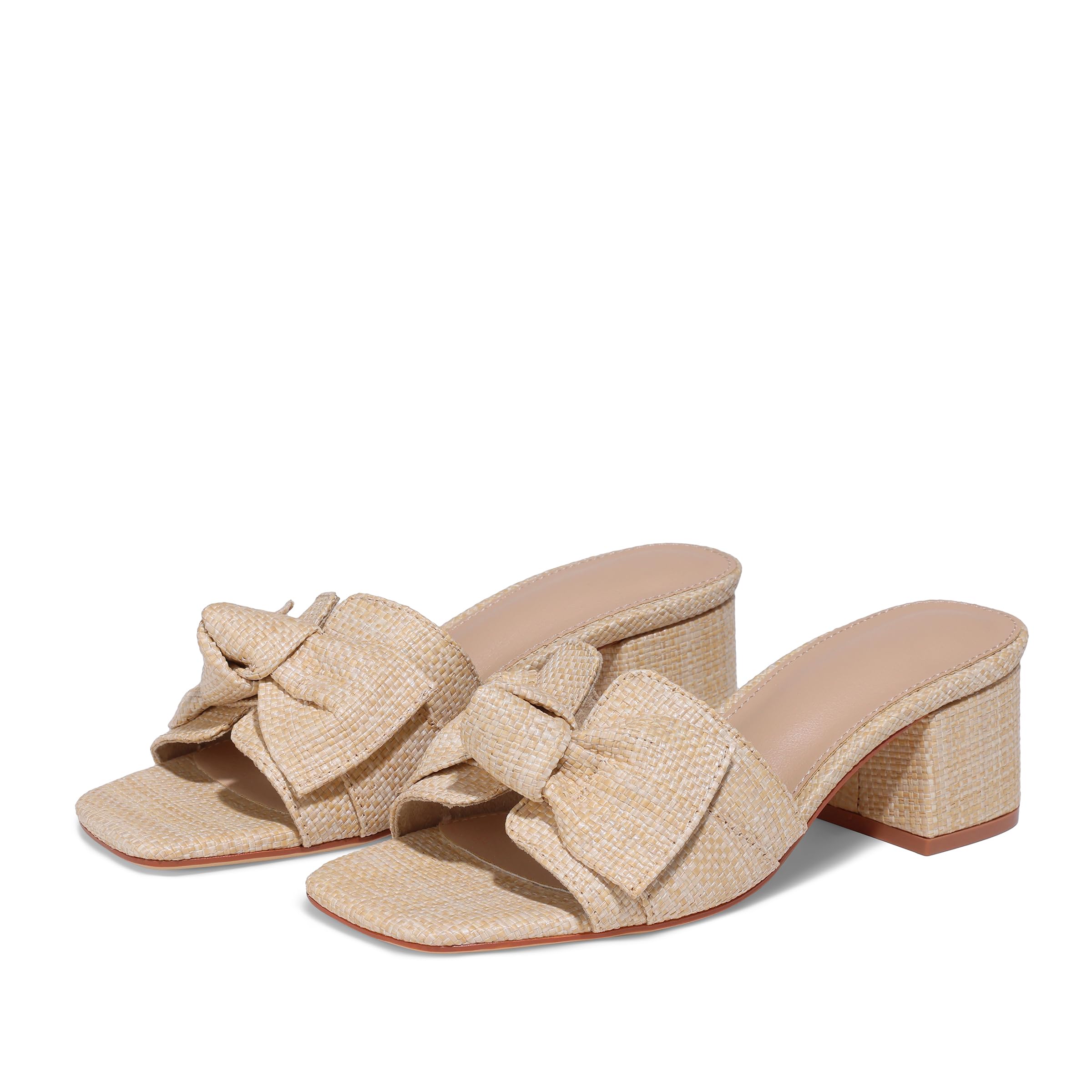 Erocalli Sandal Heels Open Toe Heeled Sandals Summer Chunky Heel Square Toe Low Short Heels Slip On Raffia Mules Dressy Sandal for Women 2026