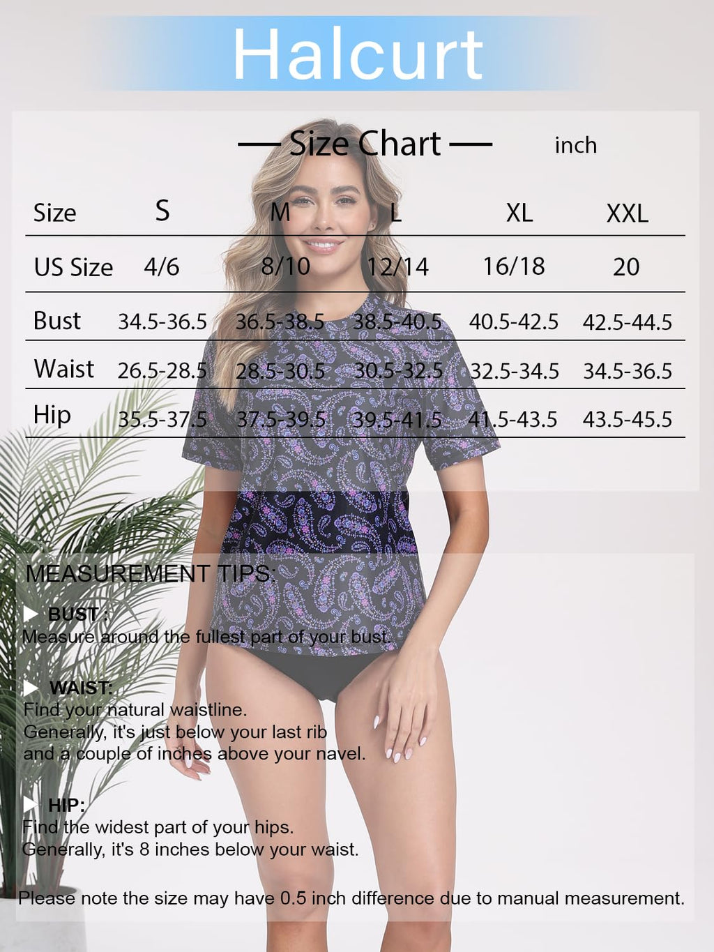Halcurt Women's Short Sleeve Rash Guard Swimsuit Top with Built in Bra Swim Shirt UPF50+ Quick Dry Bathing Suit Paisley M