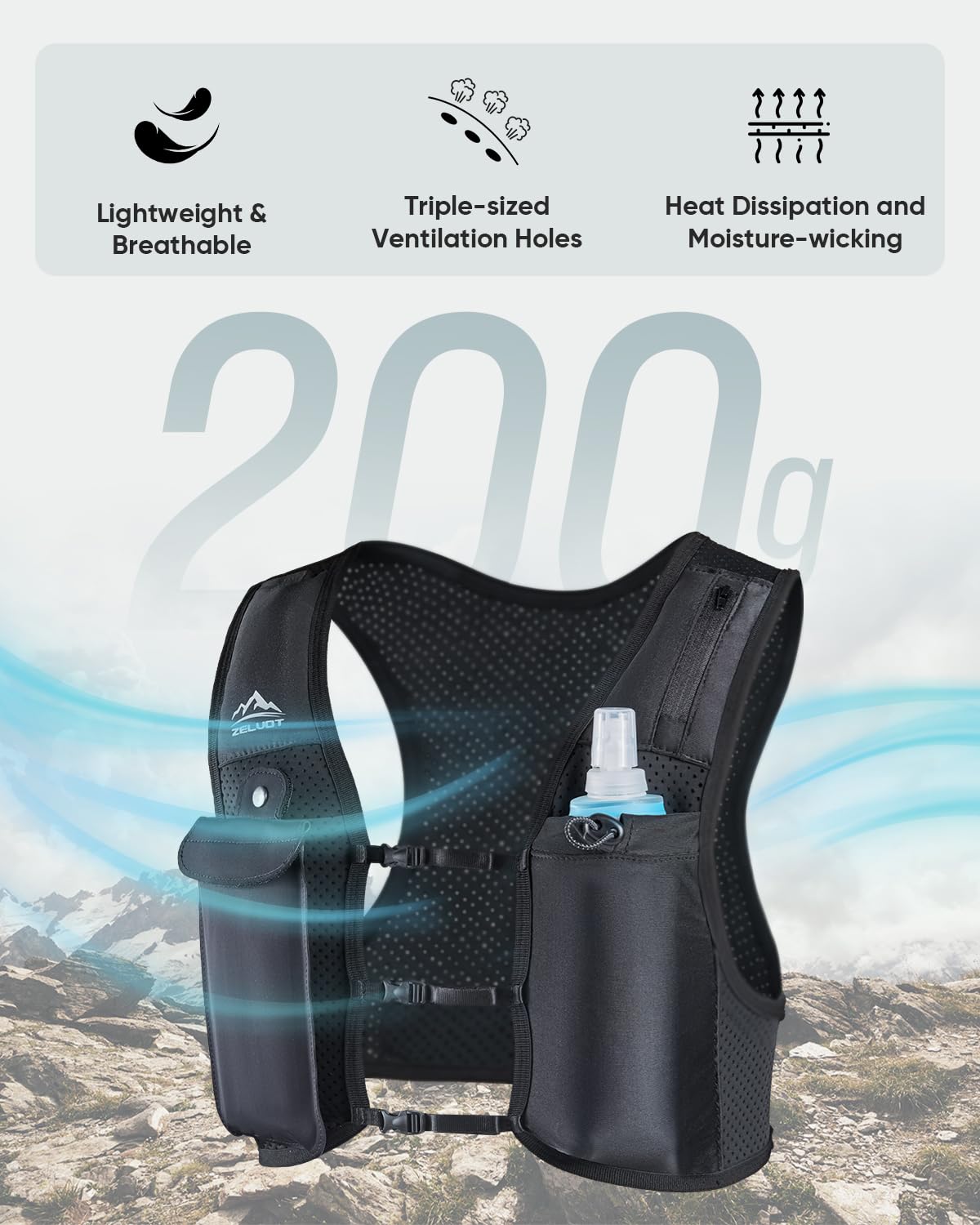 Zelvot Running Vest for Women Men, USA Original Patent, Adjustable Chest Straps Running Hydration Vest with 500ml Soft Flask, Lightweight Breathable Reflective Running Vest for Marathon Hiking - XS/S