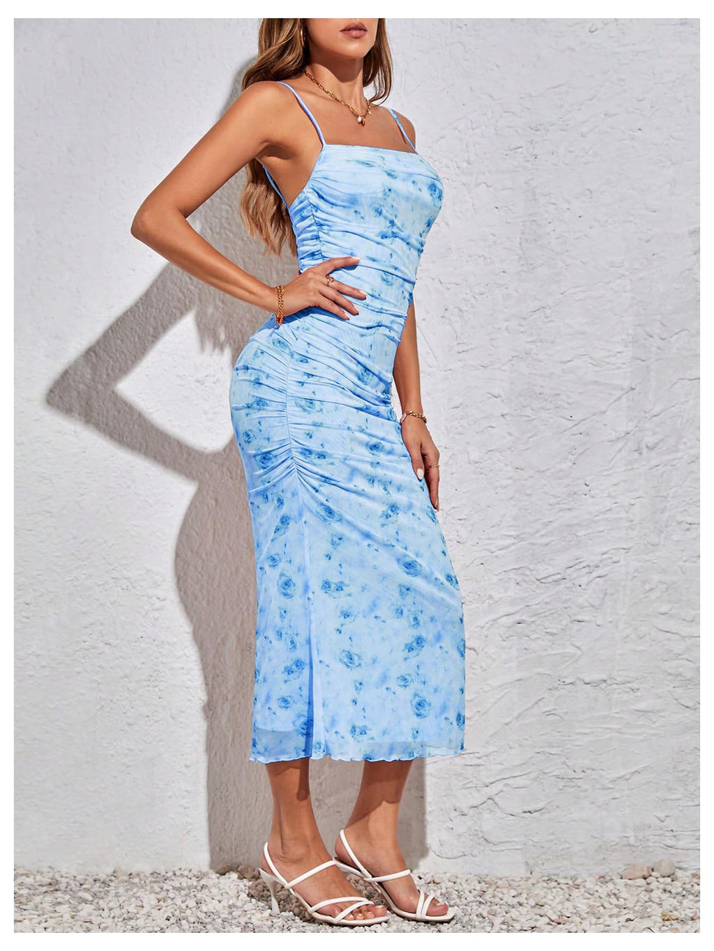 GORGLITTER Women's Floral Spring Summer Wedding Guest Dress Bridal Shower Cocktail Tea Party Beach Midi Sun Dress 2026 Blue Florals Small