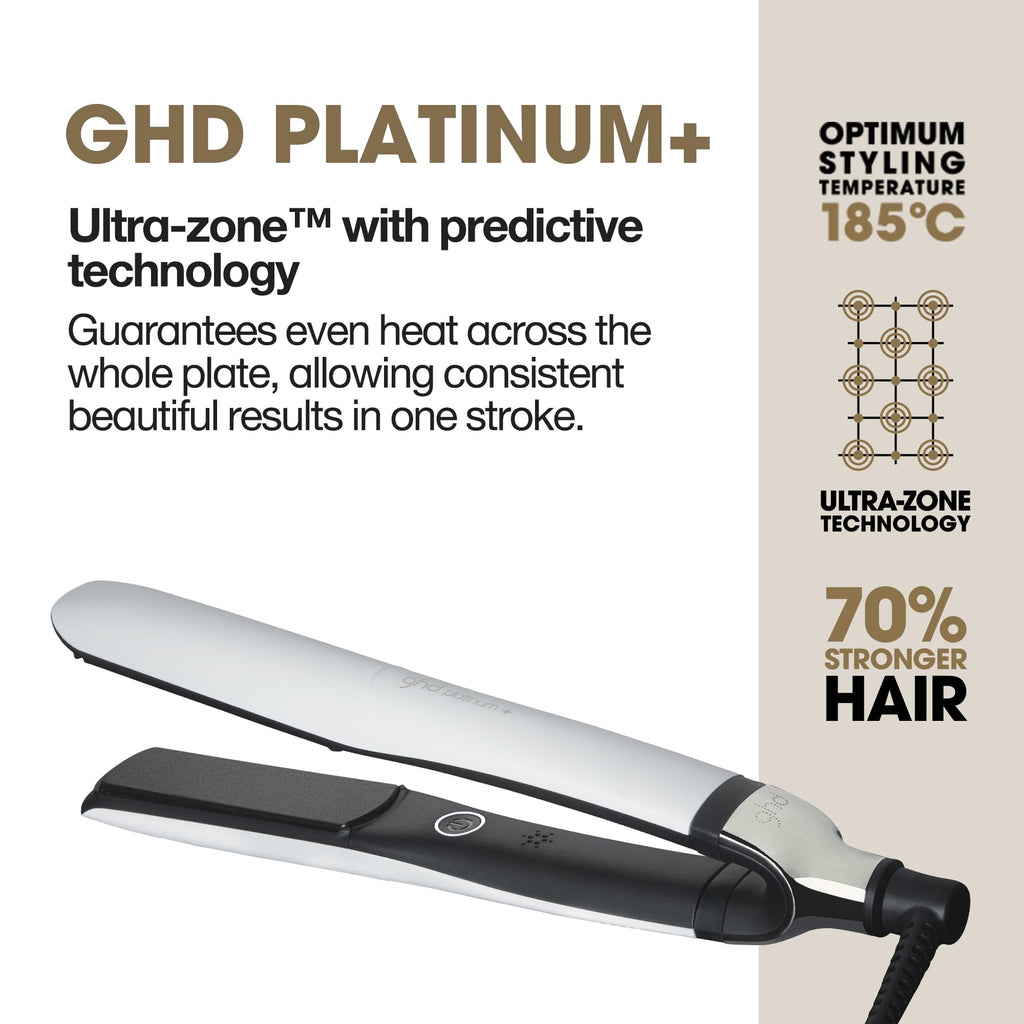 ghd Platinum+ Styler ― 1" Flat Iron Hair Straightener, Professional Ceramic Hair Styling Tool for Stronger Hair, More Shine, & More Color Protection - White