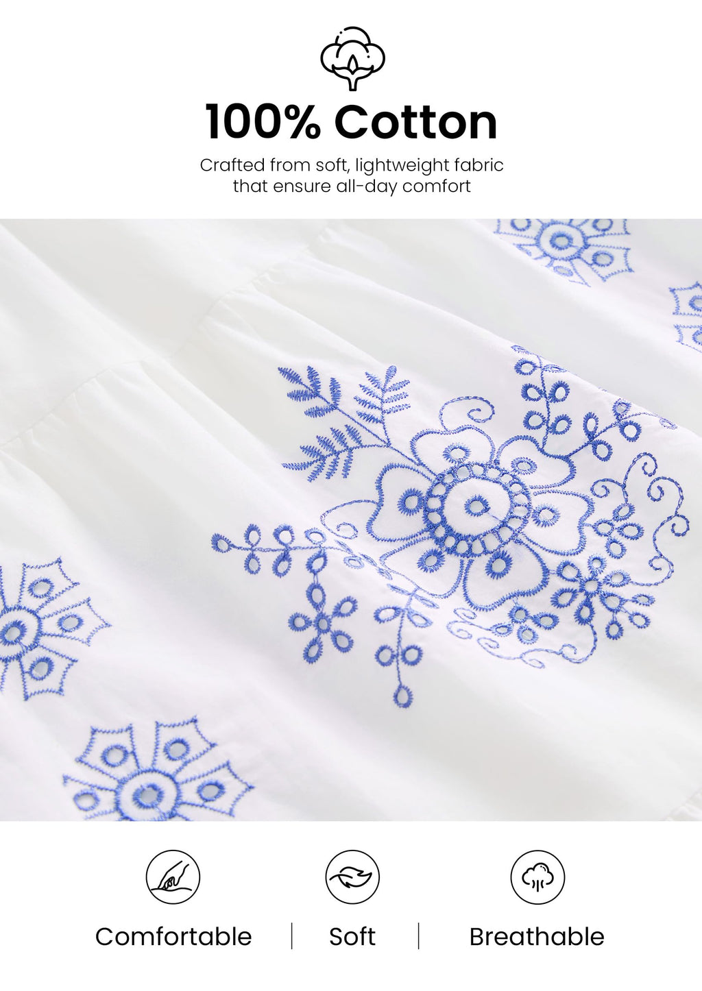 PRETTYGARDEN Summer Dresses for Women 2026 Floral Boho Maxi Spring Casual Short Sleeve V Neck Elastic Waist Dress Pockets (White Blue Flower,Medium)