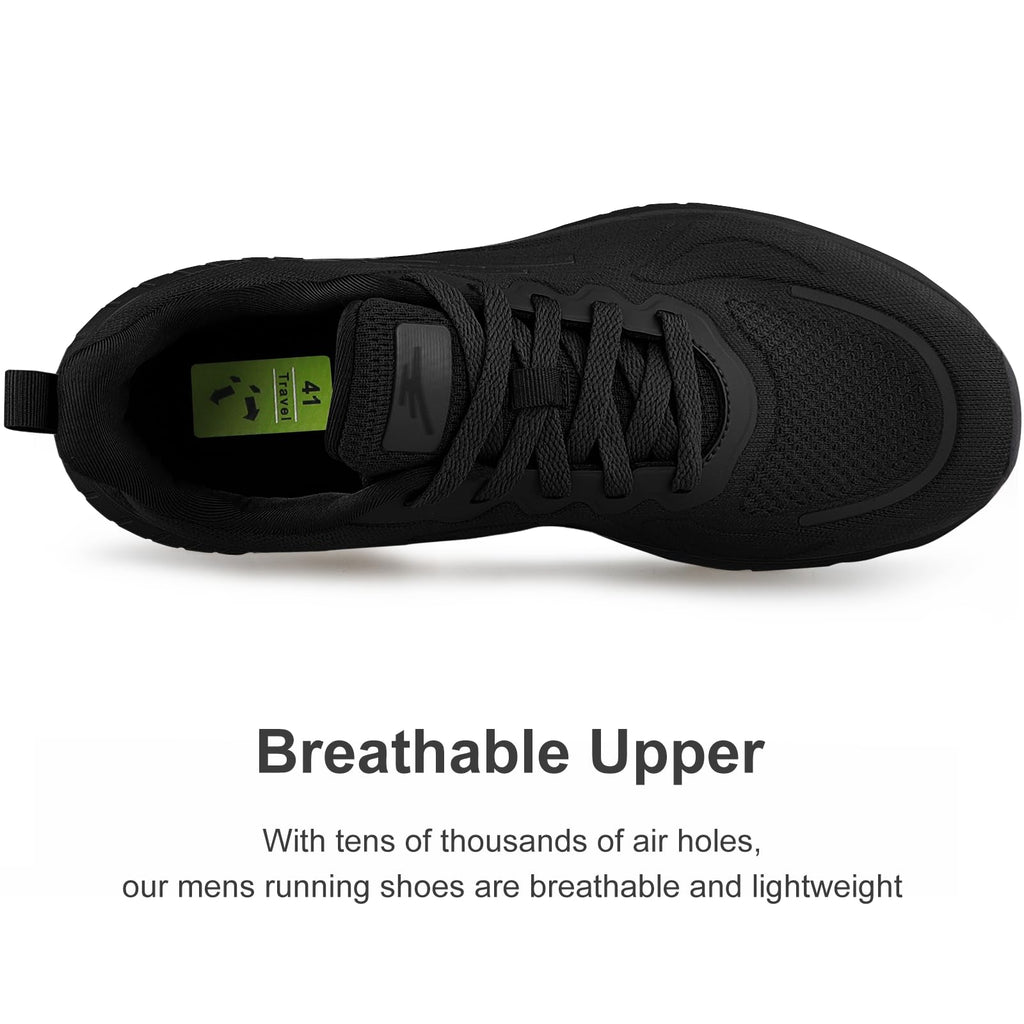 Puweco Breathable Mens Running Shoes Anti Slip Athletic Shoes for Men Lightweight Workout Sneakers for Walking Gym Fitness Jogging Sports All Black