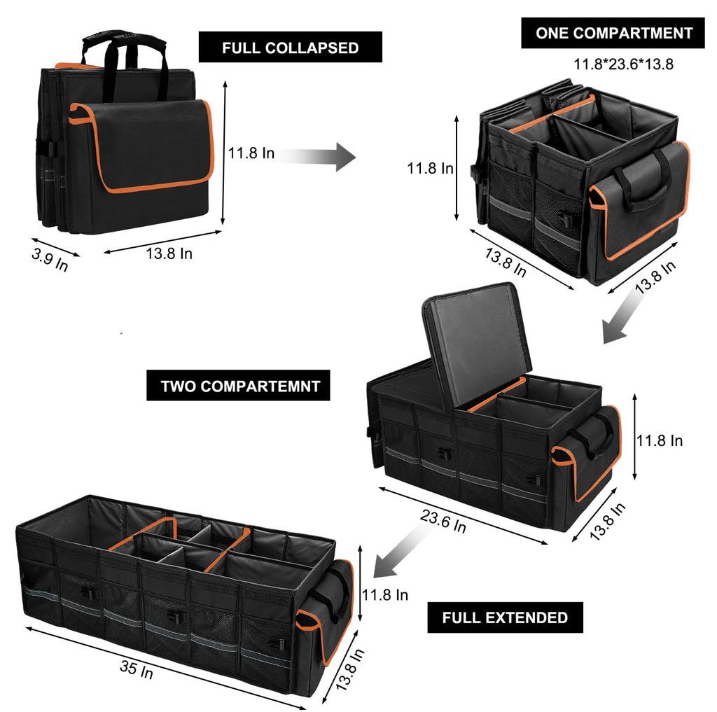 Car Trunk Organizer and Storage with Lid & Removable Leakproof Cooler Bag, Car Accessories 6 Removable Dividers for Custom Space, Collapsible Large Trunk Organizers Interior for SUV Sendan with Cover