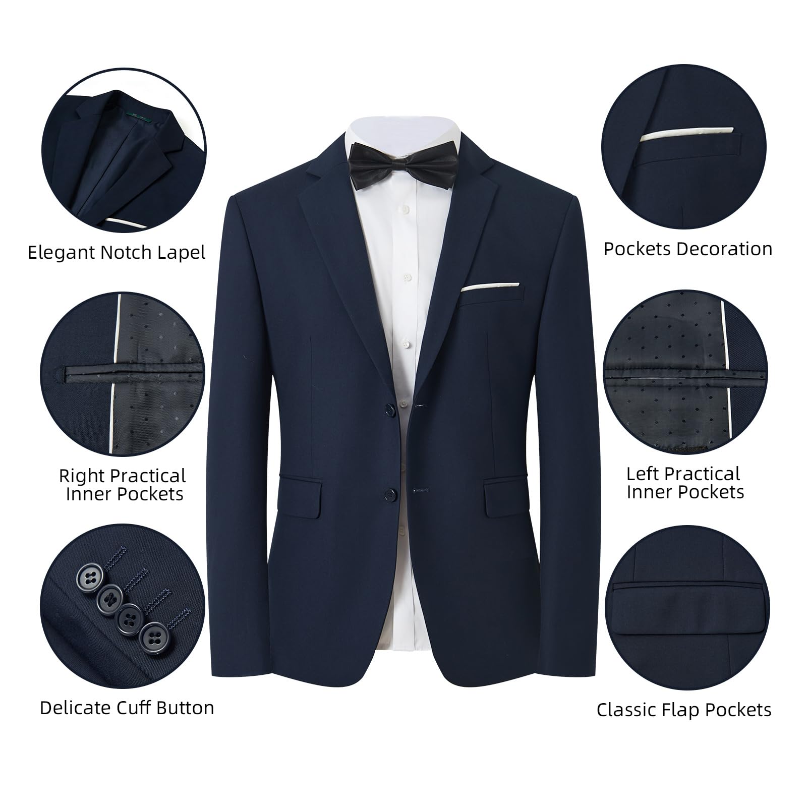 Men's Suit Set 2Pcs Slim Fit Elegant Solid Dress Blazer Pants,Formal Mens Tuxedo Set Single Breasted 2 Button for Business,Weddings,Parties,Proms,Interview,Funeral,Office(QH2501-Navy-1-XS)