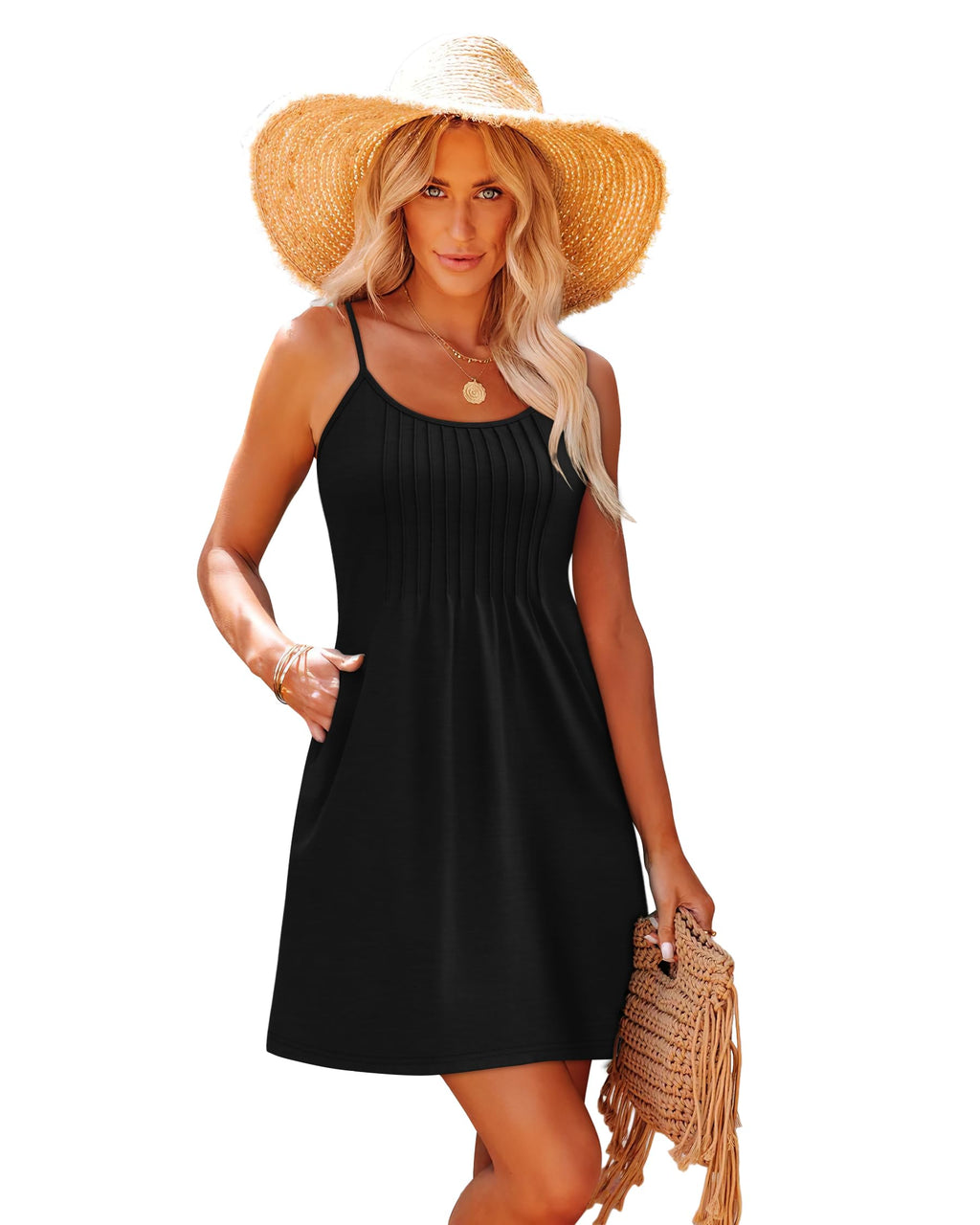 WEESO Black Summer Vacation Dresses for Women 2026 Sundresses Casual Spring Flowy Mini Graduation Dress Cruise Outfits Cute Resort Wear Western Fashion Clothes Bathing Cover Up Italian M