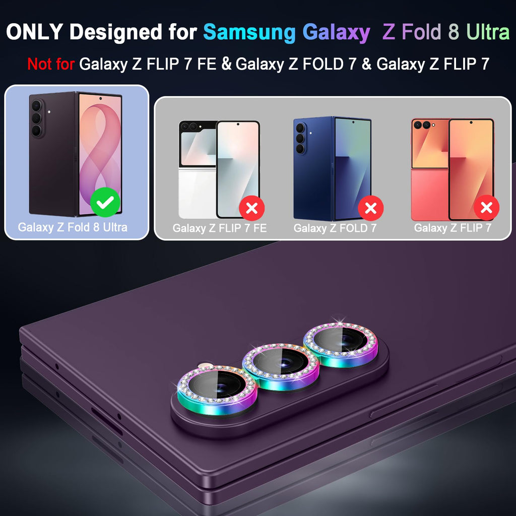 Casetego for Galaxy Z Fold 8 Ultra Camera Lens Protector,9H Hardness,Scratch Resistant,Ultra-thin Tempered Glass,Metal Individual Camera Cover for Samsung Galaxy Z Fold 8 Ultra,Case Friendly,Shiny Colorful