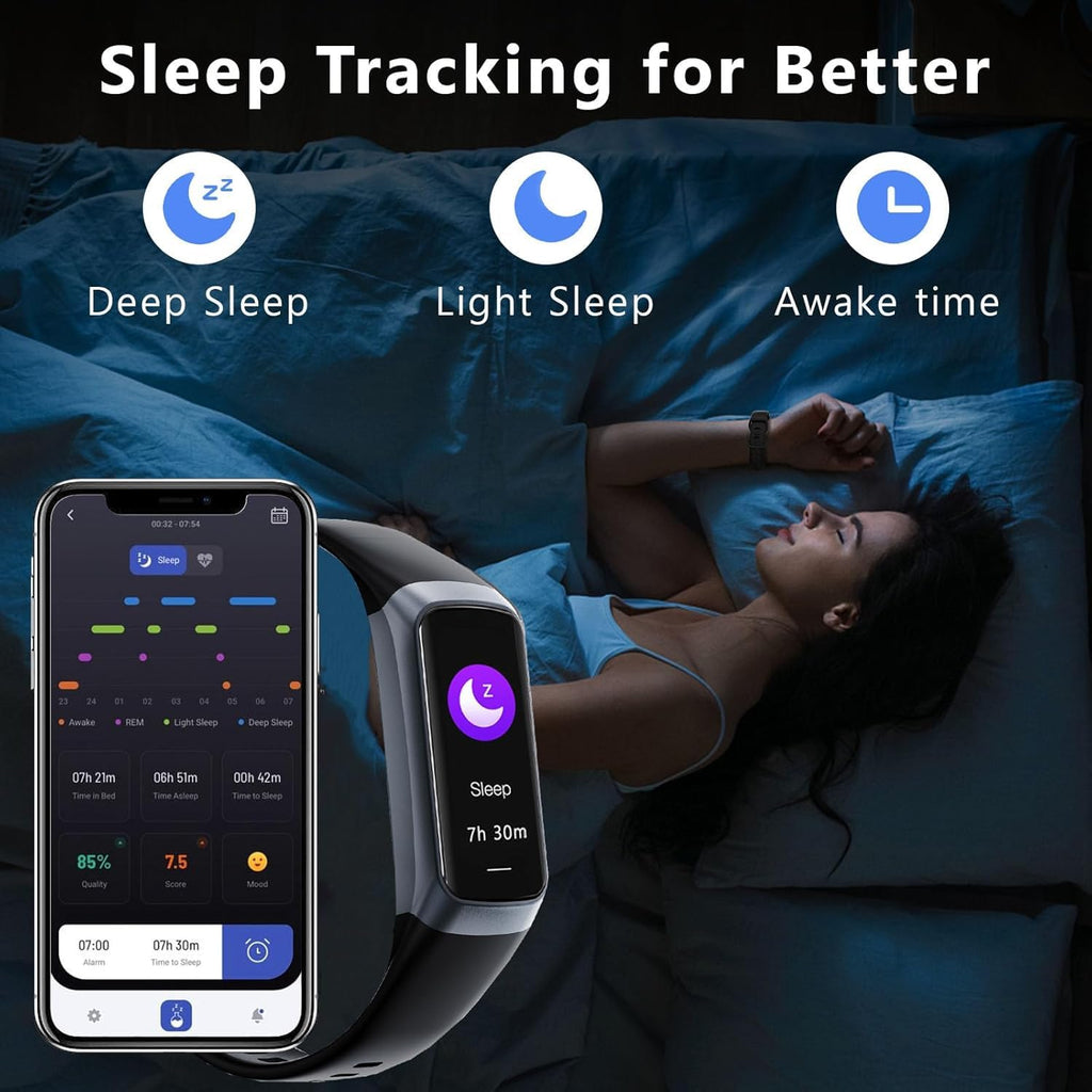 Fitness Tracker Activity Tracker Smart Watch 1.10''AMOLED Touch Color Screen,Smart Watch with 24/7 Blood Oxygen Heart Rate,Sleep Monitor,IP68 Waterproof,Step Counter Health for Women Men (Black)