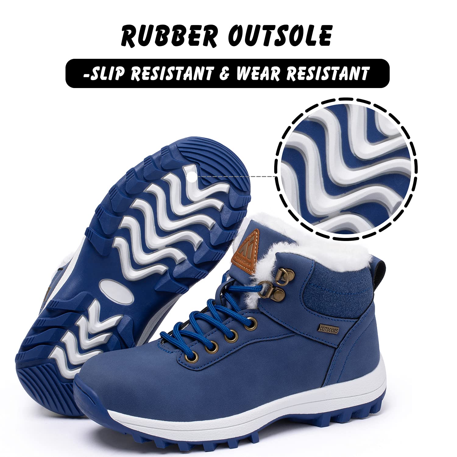 Mishansha Boy's Girl's Winter Snow Boots Waterproof Kids Hiking Boots Cold Weather Outdoor Fur Lined Warm Walking Boot Shoes Blue 7.5 Toddler