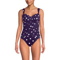 Lands' End Women's Slender Lite Sweetheart Shirred One Piece 2 BlackBerry Polka Dot
